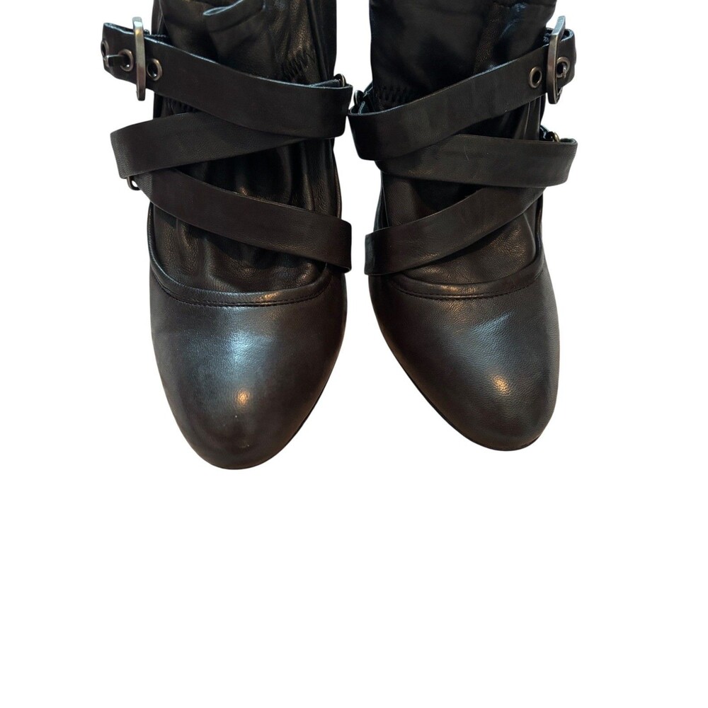 Frye Black Leather Strappy Heeled Ankle Boots - Picture 4 of 11